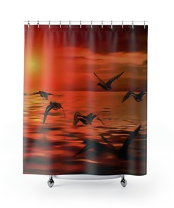 Stunning Sunset and Bird Shower Curtain - Scenic Bathroom Decor