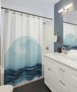 Stylish Blue Water Boho Moon Ocean Shower Curtain for Natural Vibe Bathroom 