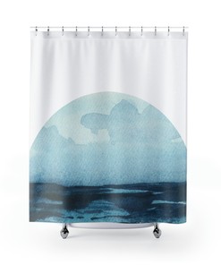 Stylish Blue Water Boho Moon Ocean Shower Curtain for Natural Vibe Bathroom