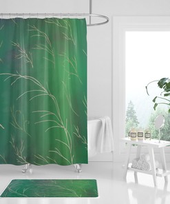 Stylish Minimalistic Boho Shower Curtain with Emerald Green Forest Design