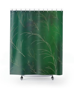 Stylish Minimalistic Boho Shower Curtain with Emerald Green Forest Design