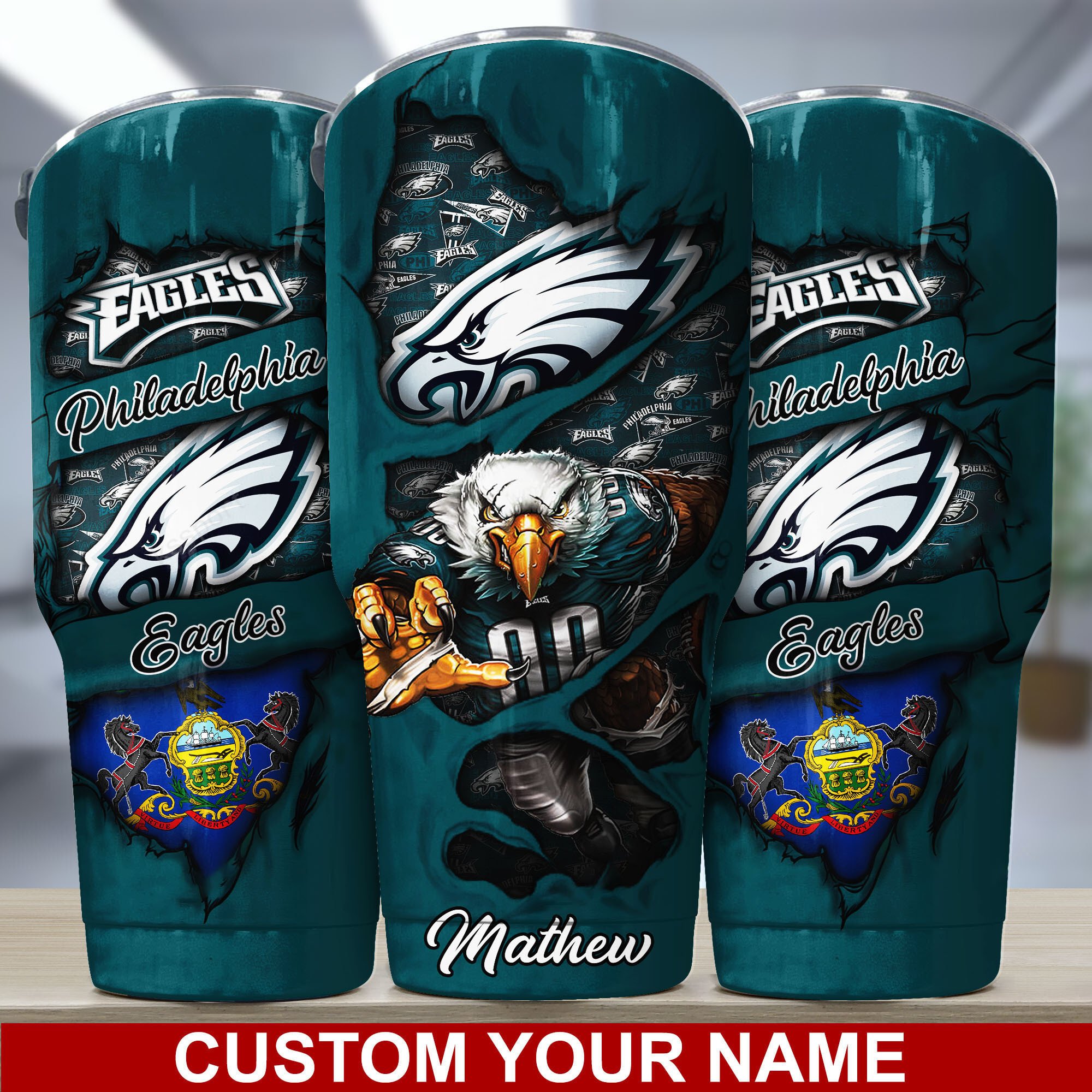 Stylish Philadelphia Eagles Custom Name Tumbler for Every Fan