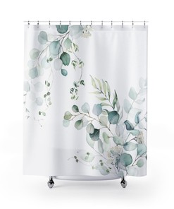 Stylish White and Green Floral Boho Shower Curtain with Matching Towel Set