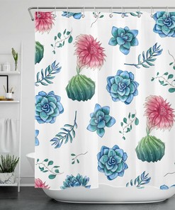 Succulents Cactus Flowers Shower Curtain Tropical Bathroom Decor