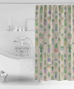 Succulents Oasis Cactus Plant Shower Curtain - Bathroom Decor