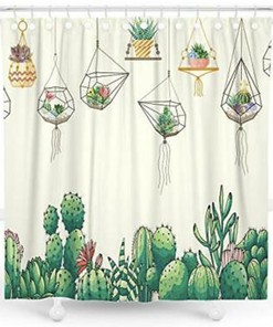 Succulents Plant Green Botanical Cactus Bathroom Shower Curtain