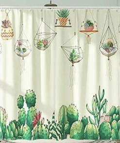 Succulents Plant Green Botanical Cactus Bathroom Shower Curtain