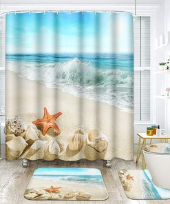 Summer Seascape Starfish Coastline Ocean Sunny Beach Shower Curtain for Bathroom Decor