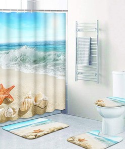 Summer Seascape Starfish Coastline Ocean Sunny Beach Shower Curtain for Bathroom Decor