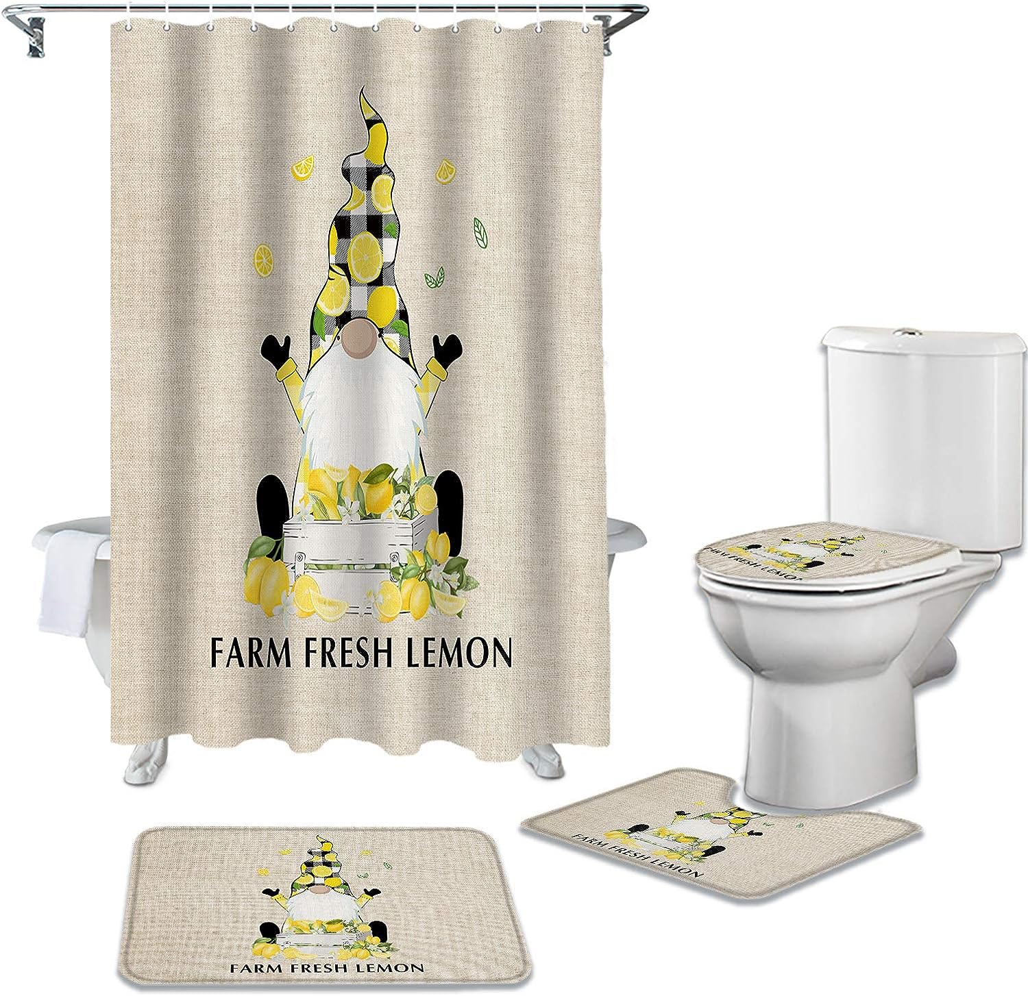 Summer Time Gnome with Lemon Shower Curtain for a Fun and Colorful Bathroom Decor