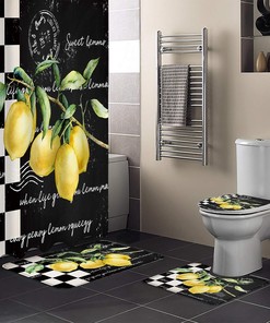 Summer Tropical Lemon Buffalo Plaid Black and White Shower Curtain for a Colorful Bathroom Decor 