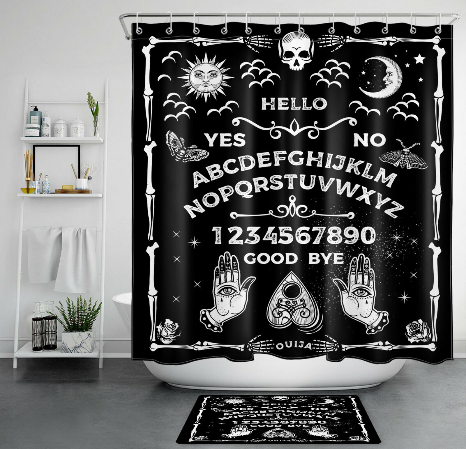 Sun Moon Skull Divine Shower Curtain for Mystical Bathroom Decor