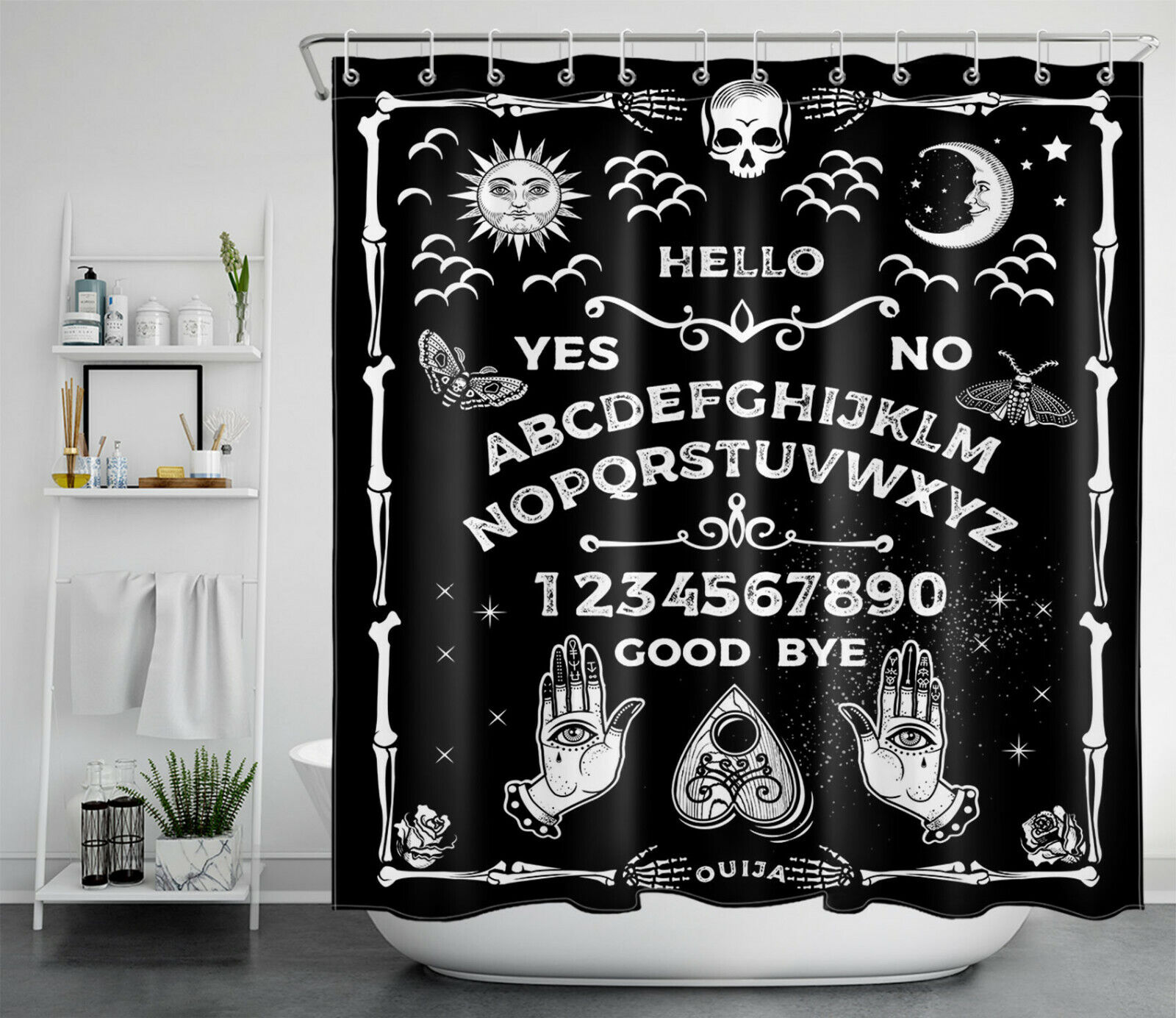 Sun Moon Skull Divine Shower Curtain for Mystical Bathroom Decor