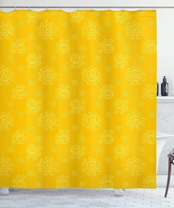 Sun Patterned Shower Curtain, Sun Pattern with Spiral Spots Like Hot Summer Day Inspired, Cloth Bathroom Decor W, Yellow 