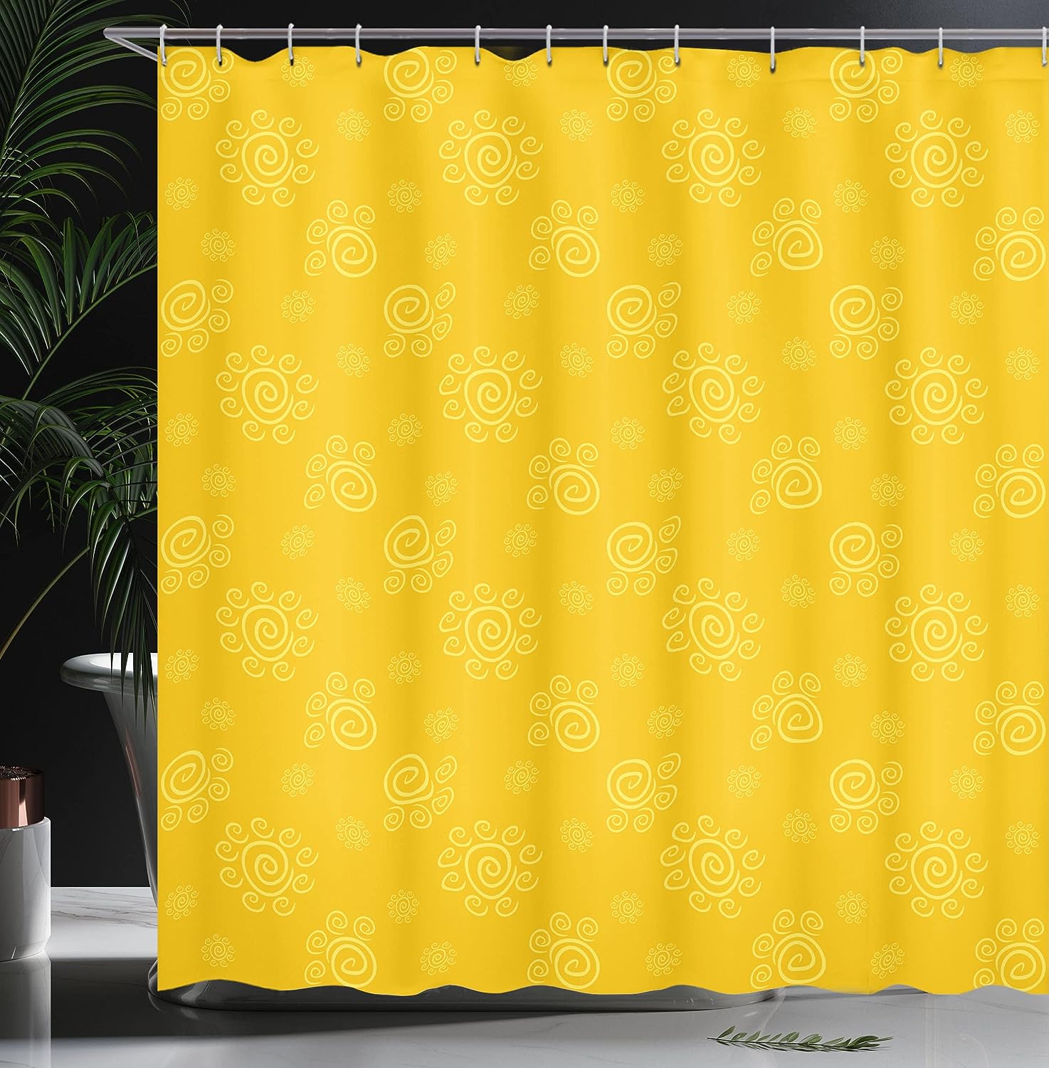 Sun Patterned Shower Curtain, Sun Pattern with Spiral Spots Like Hot Summer Day Inspired, Cloth Bathroom Decor W, Yellow