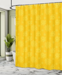 Sun Patterned Shower Curtain, Sun Pattern with Spiral Spots Like Hot Summer Day Inspired, Cloth Bathroom Decor W, Yellow