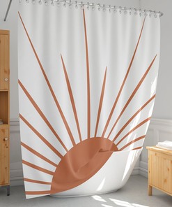 Sunburst Abstract Boho Shower Curtain, Earth Tones and Extra Long Size, Hooks Included, Gift Idea Bathroom Decor