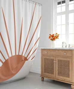 Sunburst Abstract Boho Shower Curtain, Earth Tones and Extra Long Size, Hooks Included, Gift Idea Bathroom Decor