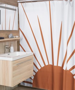 Sunburst Abstract Boho Shower Curtain, Earth Tones and Extra Long Size, Hooks Included, Gift Idea Bathroom Decor