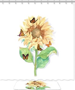 Sunflower Bee Fabric Bathroom Shower Curtain - Durable Waterproof Bath Curtains