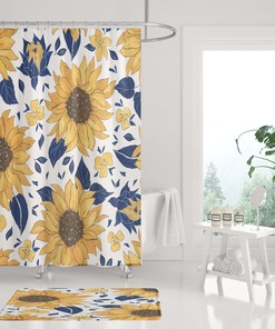 Sunflower Boho Shower Curtain with Summer Floral Farmhouse Design 