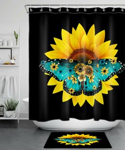 Sunflower Butterfly Spring Shower Curtain Bathroom Decor 