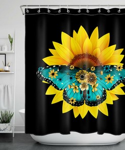 Sunflower Butterfly Spring Shower Curtain Bathroom Decor