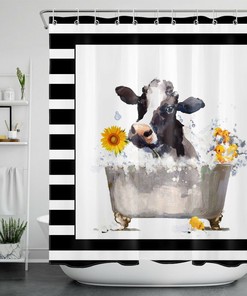 Sunflower Cow Farmhouse Shower Curtain for Rustic Bathroom Decor