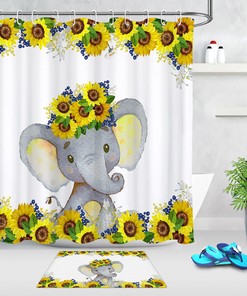 Sunflower Elephant Shower Curtain - Cute Baby Bath Curtain for Chic Bathroom Decor