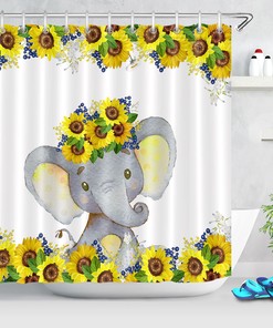 Sunflower Elephant Shower Curtain - Cute Baby Bath Curtain for Chic Bathroom Decor