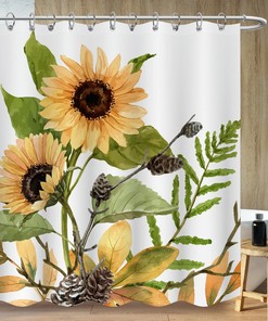 Sunflower Flowers Shower Curtain with Vintage Medieval Design, Perfect for Bathtub Decor - Bathroom Curtain