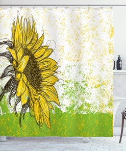 Sunflower Garden Sketchy Abstract Nature Shower Curtain Multicolor Bathroom Decor