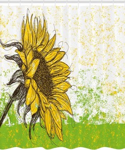Sunflower Garden Sketchy Abstract Nature Shower Curtain Multicolor Bathroom Decor