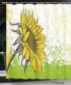 Sunflower Garden Sketchy Abstract Nature Shower Curtain Multicolor Bathroom Decor