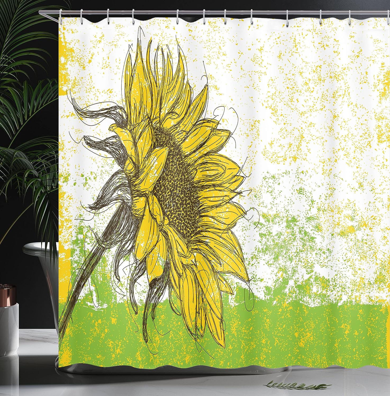 Sunflower Garden Sketchy Abstract Nature Shower Curtain Multicolor Bathroom Decor