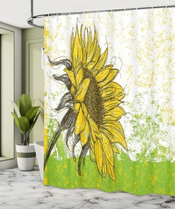 Sunflower Garden Sketchy Abstract Nature Shower Curtain Multicolor Bathroom Decor