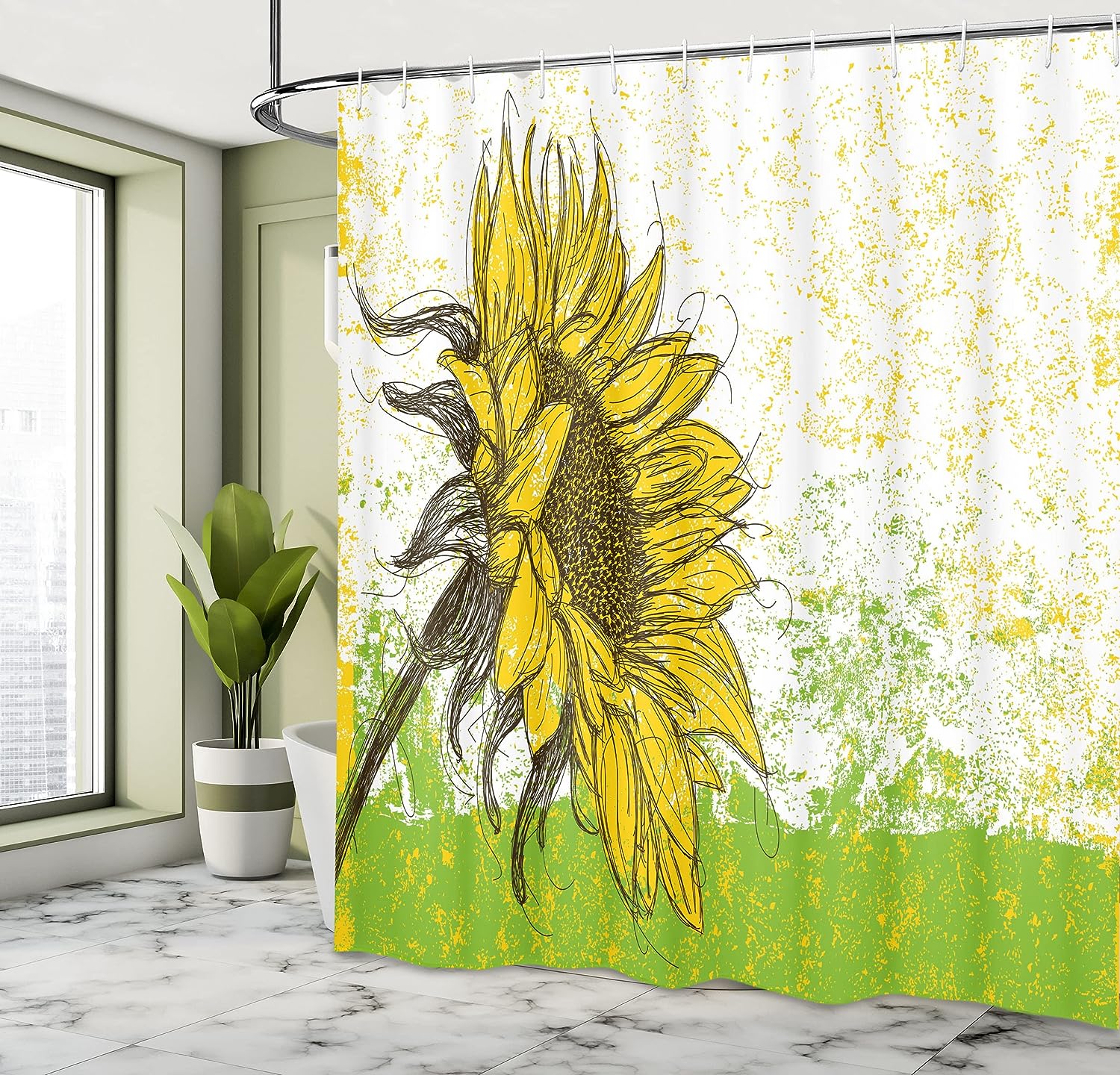 Sunflower Garden Sketchy Abstract Nature Shower Curtain Multicolor Bathroom Decor