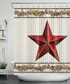 Sunflower Retro Plaid Shower Curtain Texas Star Bathroom Decor