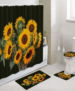 Sunflower Shower Curtain, Blooming Flower Contour Design