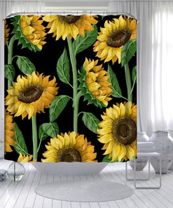 Sunflower and Floral Shower Curtain for Bathroom - Waterproof