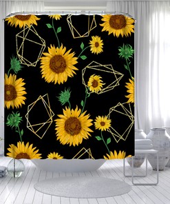 Sunflower and Floral Shower Curtain for Bathroom - Waterproof