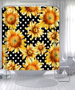 Sunflower and Floral Shower Curtain for Bathroom - Waterproof
