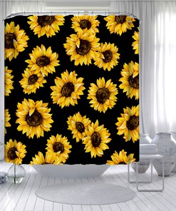 Sunflower and Floral Shower Curtain for Bathroom - Waterproof