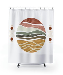 Sunflower and Sun Boho Shower Curtain, Watercolor Floral Bathroom Decoration