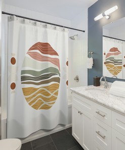 Sunflower and Sun Boho Shower Curtain, Watercolor Floral Bathroom Decoration