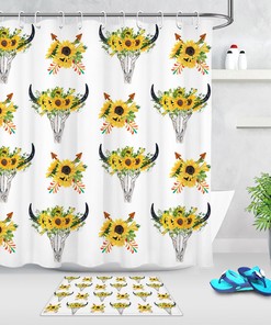 Sunflowers Deer Arrows Waterproof Shower Curtain - Abstract Design with Bathroom Decor 