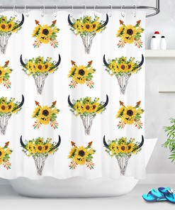 Sunflowers Deer Arrows Waterproof Shower Curtain - Abstract Design with Bathroom Decor