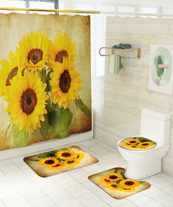Sunny Summer - 3D Retro Sunflower Flowers Shower Curtain for Bathroom Decor