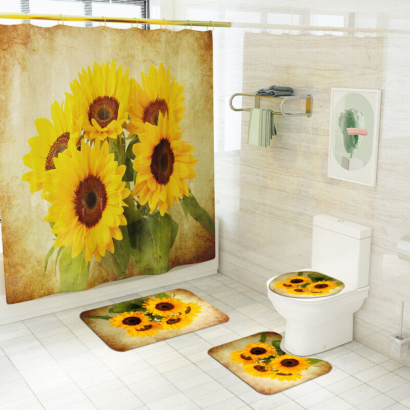 Sunny Summer - 3D Retro Sunflower Flowers Shower Curtain for Bathroom Decor