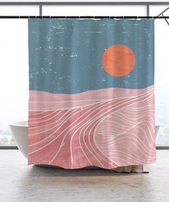 Sunrise Pink Landscape Blue Sky Fabric Shower Curtain - Bathroom Decor